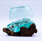 Molten Glass Mini Kom op Hout – Handgemaakt Decoratief Glas