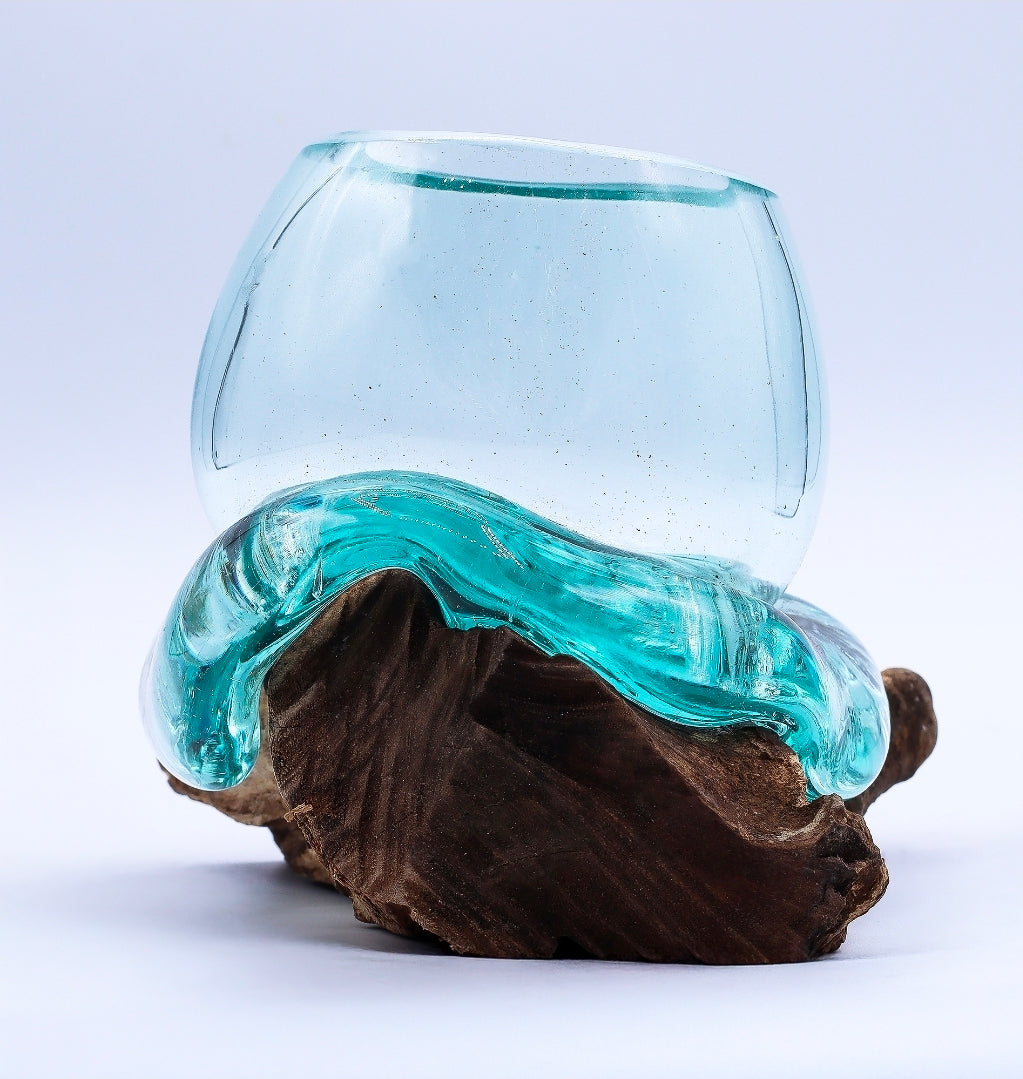 Molten Glass Mini Kom op Hout – Handgemaakt Decoratief Glas