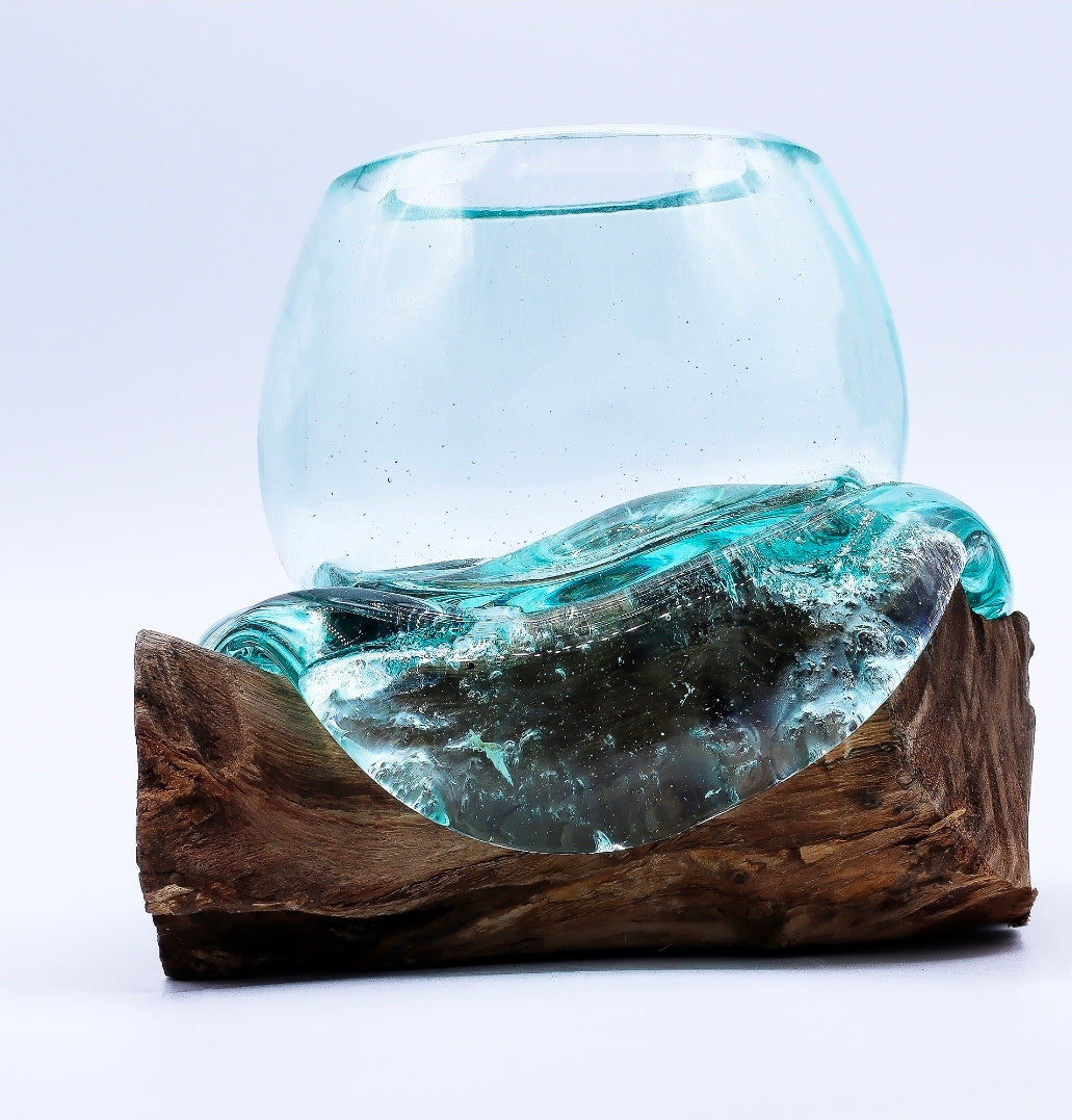 Molten Glass Mini Kom op Hout – Handgemaakt Decoratief Glas