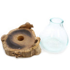 Gesmolten Glazen Grote Viskom op Houten Voet – 3,7 Liter (met ruimte voor verlichting) – 30 cm