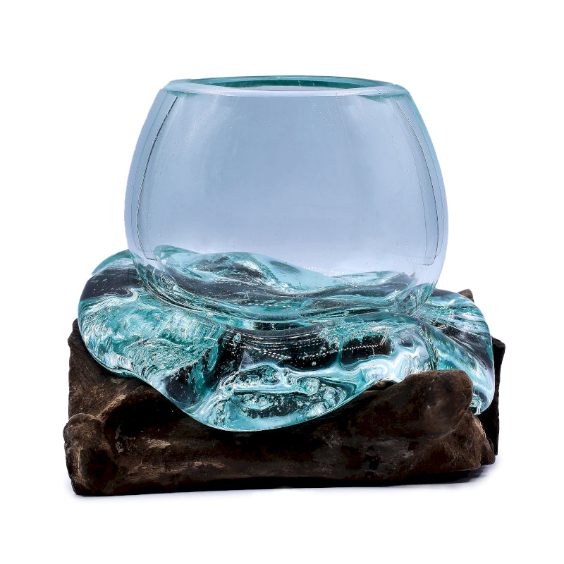 Molten Glass Mini Kom op Hout – Handgemaakt Decoratief Glas
